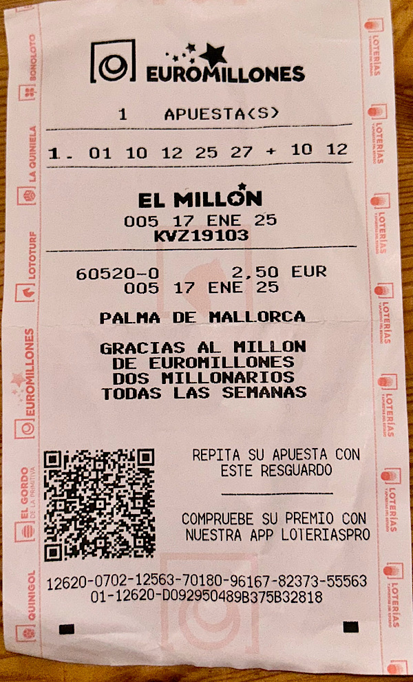 Ein Los der spanischen Lotterie Euromillions